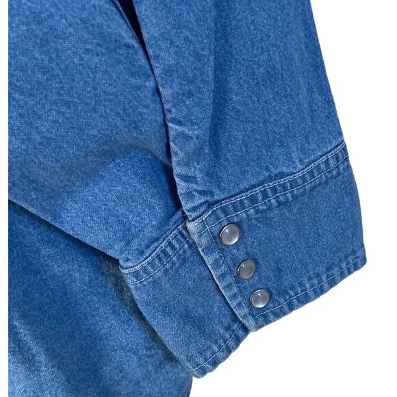 VTG Shelbi Ranch Blue Denim Shacket Mens 3XL 90s Southwest Pearl Snaps USA - Picture 3 of 5